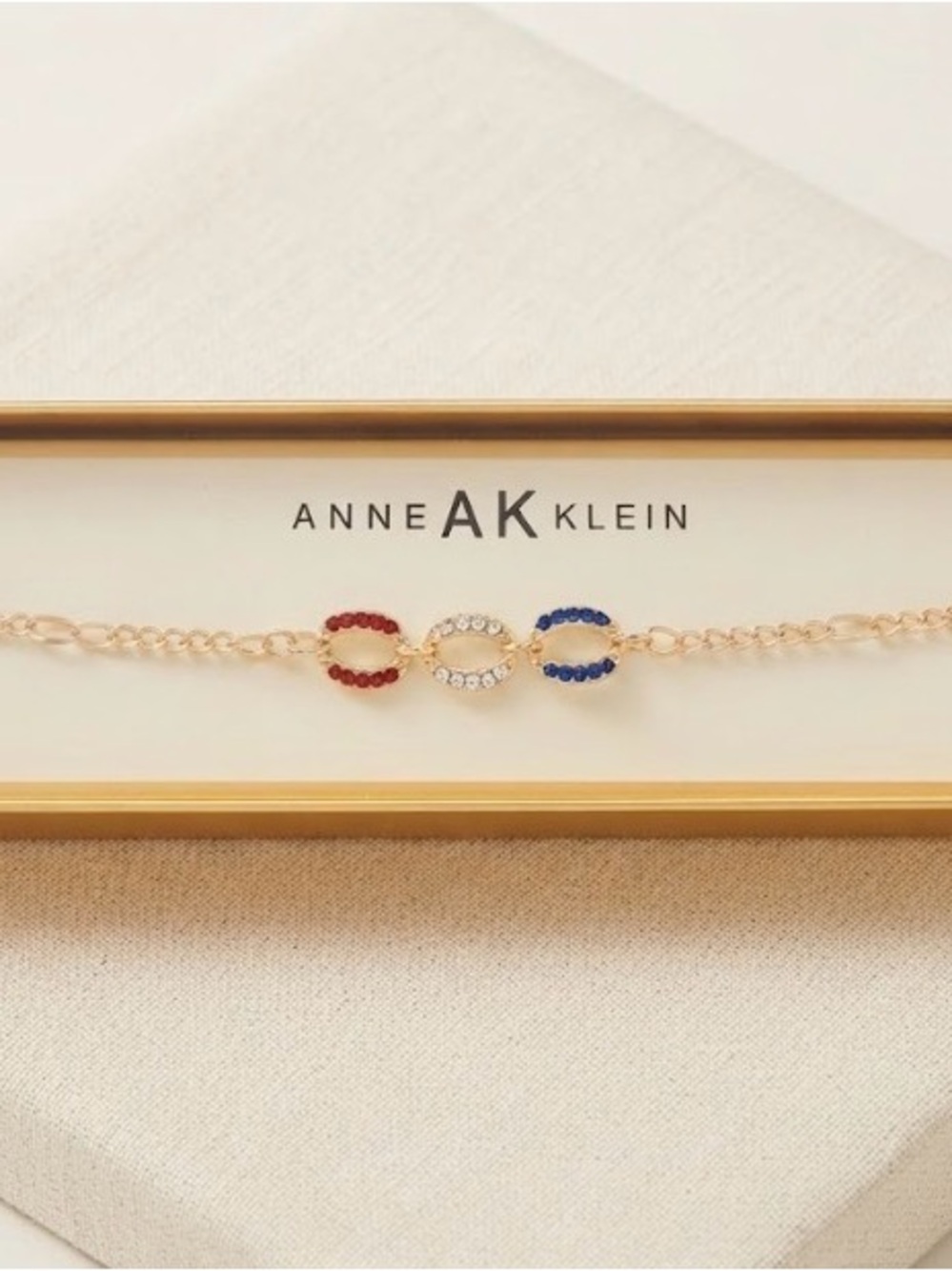 Anne Klein Gold-Tone Bracelet with Red, White & Blue Crystal Links